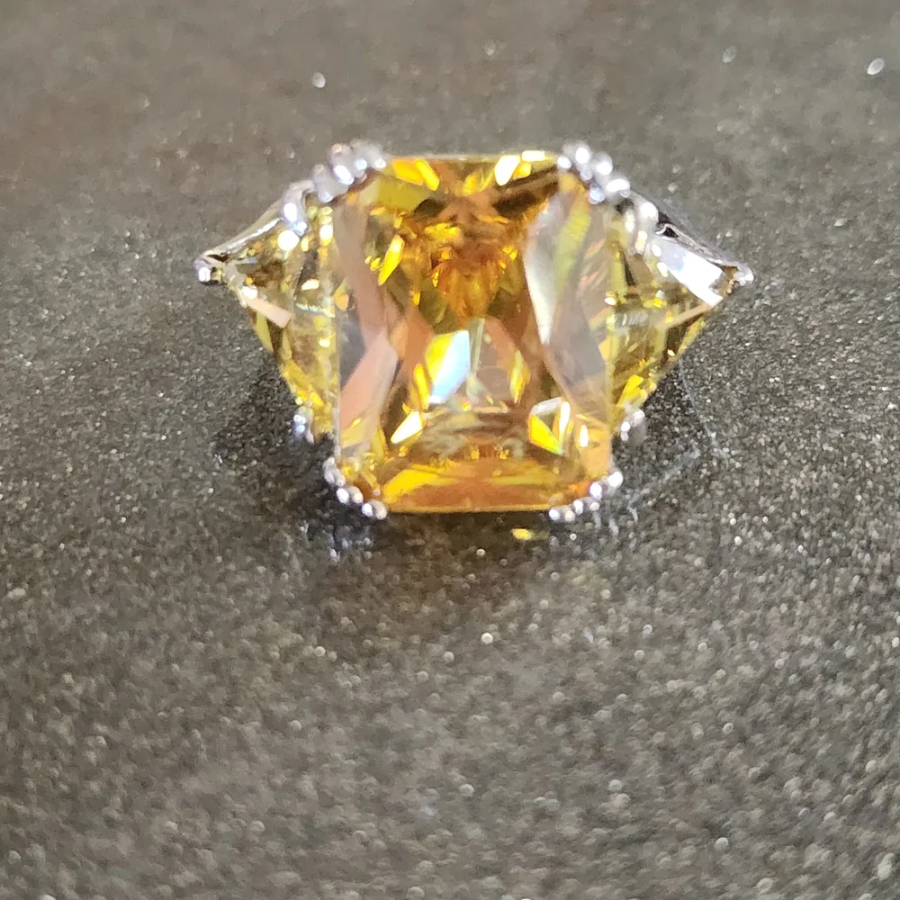 Radiant Yellow Three-Stone Cocktail Ring for Women Sz6 Chunky Sterling Silver - Picture 5 of 9